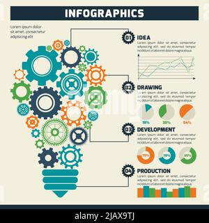 Business idea development and production infographics with gear ...