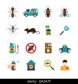 Home pest control expert exterminator service flat icons set with rat and cockroach abstract isolated vector illustration Stock Vector