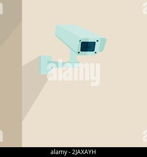 Security camera on the wall video surveillance equipment technology background vector illustration Stock Vector