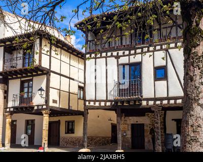 Streets of traditional architecture in the town of Covarrubias, Burgos, Spain. Stock Photo
