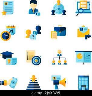 Resume flat color decorative icons set of finding professional staff  interview and career development isolated vector illustration Stock Vector