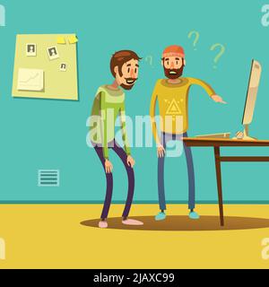 Coworking set with problem solving and solution symbols cartoon vector illustration Stock Vector