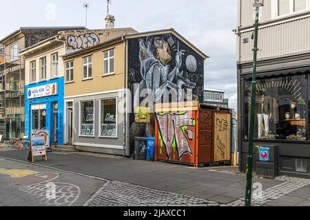 The mural 'Elf in Wolf's Clothing' by American artist Elle is inspired by the song 'Tuttugu og Eitthvað' by hip-hop group Úlfur Úlfur from Reykjavik, Iceland Stock Photo
