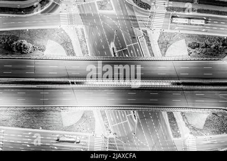 Aerial view of landscape perfect night road, top view at night t Stock Photo