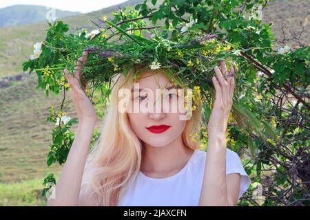 Asian Girl In The Mountains Stock Photo