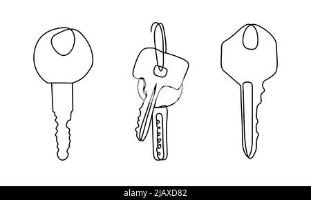 Set of continuous line key icons. Minimalist keys illustration. Vector elements for real estate sale, security concept Stock Vector