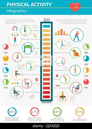 Concept infographic showing by icons levels of energy expended and physical activity during various activities vector illustration Stock Vector
