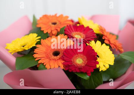 Bouquet of red, yellow and orange gerberas Stock Photo