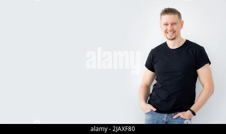 Happy man wearing black shirt Stock Photo