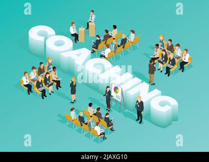 Personnel training isometric concept with lecturer and group of people ...