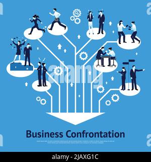 Constructive business confrontations for succeessful common goals and profitable solutions flat graphic design poster abstract vector illustration Stock Vector