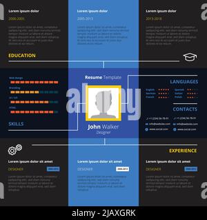 Resume design with experience and education data symbols flat vector illustration Stock Vector