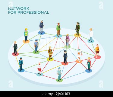 Network professional isometric concept with people of various occupations and jobs isolated vector illustration Stock Vector