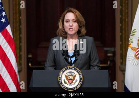 Deputy Secretary Kathleen Hicks, U.S. Department of Defense, delivers remarks on a Global Water Security Action Plan in the Indian Treaty Room of the Eisenhower Executive Office Building in Washington, DC on Wednesday, June 1, 2022. Photo by Leigh Vogel/Pool/ABACAPRESS.COM Stock Photo