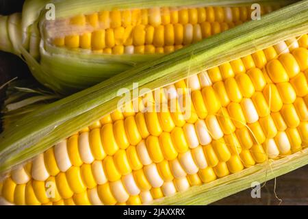Fresh raw ripe corn close up Stock Photo