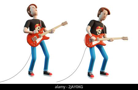 Cartoon rock musician with electric guitar Stock Photo