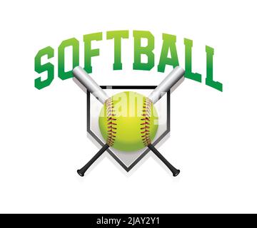 The word SOFTBALL with a ball, bats and base emblem illustration. Vector EPS 10 available. Stock Vector