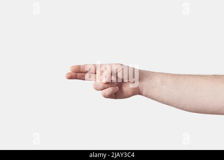 Male hand sign language H on white. Stock Photo