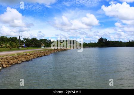 PUNTA GORDA, BELIZE - SEPTEMBER 10, 2016 the Caribbean Sea at Cattle Landing village looking from Punta Gorda Stock Photo