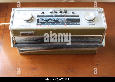Vintage retro radio in a house interior. old analgoue Stock Photo