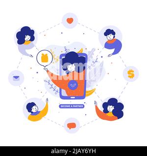 Referral program, business partners attraction flat vector illustration Stock Vector