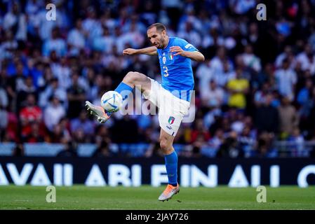 Italy’s Giorgio Chiellini in action during the Finalissima 2022 match at Wembley Stadium, London. Picture date: Wednesday June 1, 2022. Stock Photo