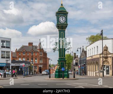 The iconic Chamberlain Clock is an Edwardian, cast-iron, clock tower in the Jewellery Quarter of Birmingham, England. Stock Photo