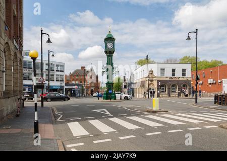 The iconic Chamberlain Clock is an Edwardian, cast-iron, clock tower in the Jewellery Quarter of Birmingham, England. Stock Photo
