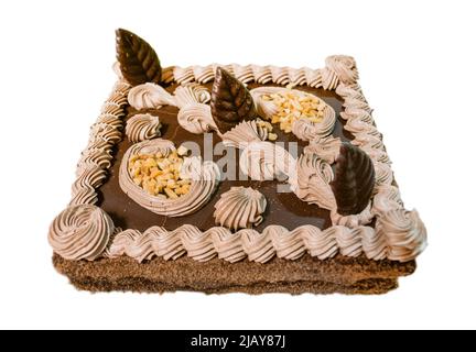 cream- chocolate cake, isolated on white Stock Photo