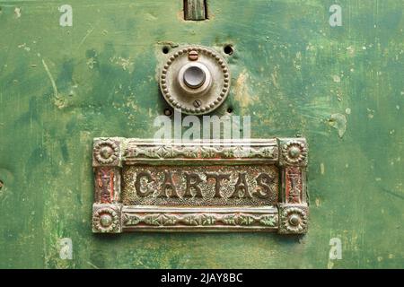 old door and letterbox in Porto, Portugal Stock Photo