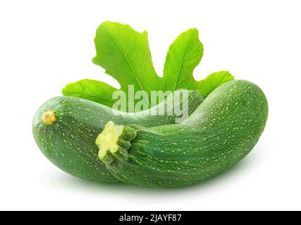 Two zucchini with leaf isolated on white background Stock Photo