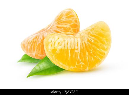 Two peeled citrus fruits segments isolated on white background Stock Photo