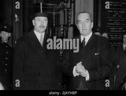 Duke of Gloucester at Australian House -- The Duke of Gloucester with Mr. Stanley M. Bruce (Australia high commissioner in London) at Australia house to-day. The Duke of Gloucester, who has left the 10th Royal Hussars to help the King, attended a ceremony at Australia House, Strand, London, W.C., to-day when the high Commissioner (Mr. Stanley M. Bruce) made a presentation to the 10th Royal Hussars (Prince of Wales's own) from the 10th light Horse Regiment, their allied regiment of the Australian Military Force. The gift takes the form of a tobacco ***** made of West Australian woods. January 2 Stock Photo