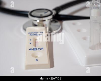 Negative test result using COVID-19 rapid testing device. High quality photo Stock Photo