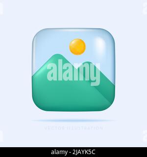 Gallery icon, images photos videos. Vector illustration in minimal 3D style Stock Vector