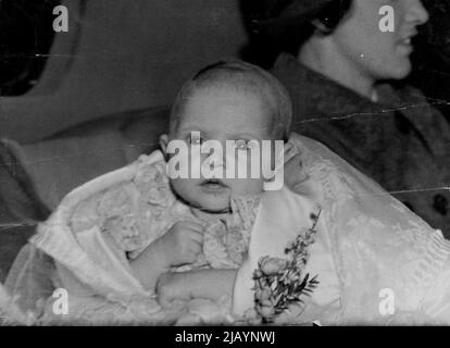 Princess Anne looks out from the window of her car as she leaves Buckingham Palace Oct 21 at the end of her Christenine Ceremony in a converted stateroom there. The ceremony was performed by the Archbishop of York. Cyril Forster Garbett. The Royal baby's full names are Anne Elizabeth Alice Louise. Princess' Day. Princess Anne, Cren at her early age is curious about her surroundings as she leaves Buckingham Palace by car, on October 21, after her christening ceremony which was performed by the Forster garbett. The Royal baby's full names are Anne Elizabeth Alice Louise. October 21, 1950. (Photo Stock Photo