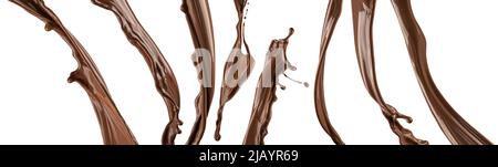Chocolate splashes and waves isolated on white background Stock Photo