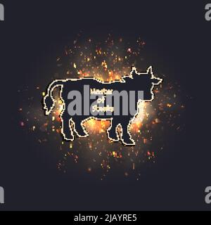 Bull on fire grill, cow as a blackboard on the barbecue menu vector Stock Vector