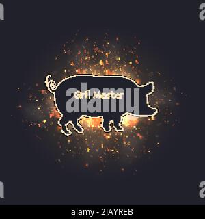 Pig on fire grill, pork as a blackboard on the barbecue menu vector Stock Vector