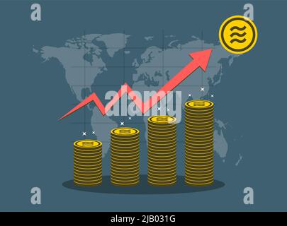 Libra coin concept growth chart on background map world.vector Illustrator Stock Vector