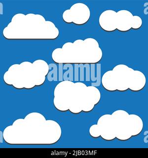 Set of Cloud Icons in trendy flat style isolated on blue background. Cloud symbol for your web site design, logo, app, UI,Vector illustration Stock Vector
