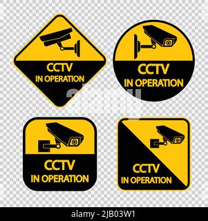 Set CCTV Camera label.Black Video surveillance sign on transparent background.vector illustration Stock Vector