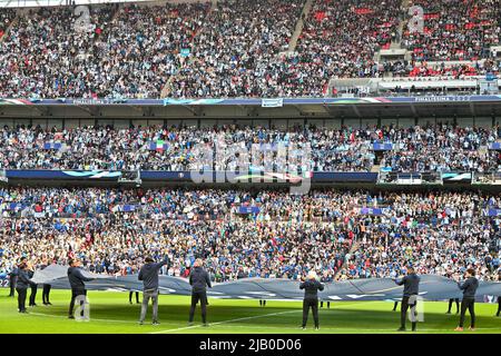 London, UK. 31st May, 2022. The grandstand before the UEFA CONMEBOL Finalissima 2022 between Italy and Argentina at Wembley Stadium in London, England. Cristiano Mazzi/SPP Credit: SPP Sport Press Photo. /Alamy Live News Stock Photo