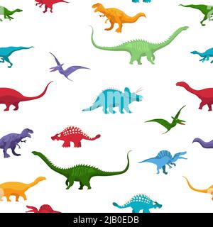 Vector cartoon seamless pattern with dinosaurus over white Stock Vector