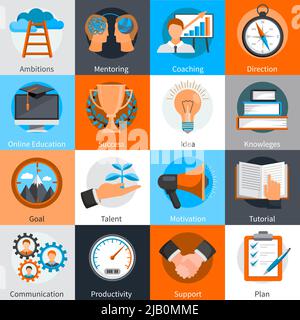 Flat design concept icons for mentoring and coaching skills development set isolated vector illustration Stock Vector