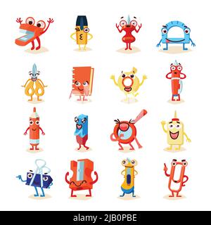 Free Vector  Office supplies funny flat collection with different smiling  tools items accessories and stationery