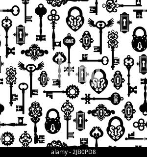 Keys and locks seamless pattern in vintage style isolated vector illustration Stock Vector