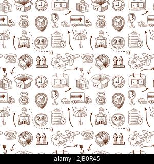 Logistic service icons and shipping elements in seamless pattern vector illustration Stock Vector