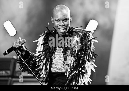 Deborah Anne Dyer mononymously by the stage name Skin performs in Rome ...