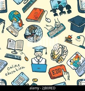 Colored online education graduation and e-learning seamless pattern vector illustration Stock Vector